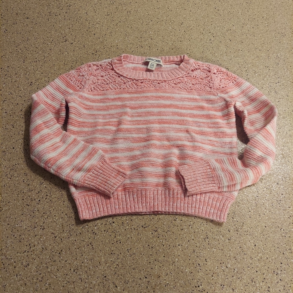 Cherokee pink striped sweater lace eyelet detail trendy stylish cute 6/6x fun